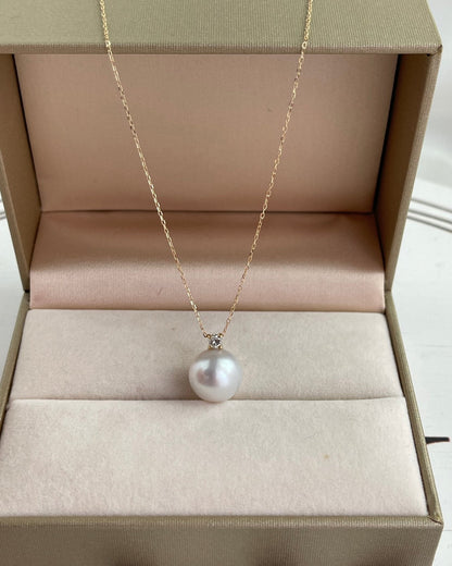 10mm 11mm White South Sea Pearl Diamond Pendant Necklace 18K Gold - KOKOPEARLJEWELRY - 5
