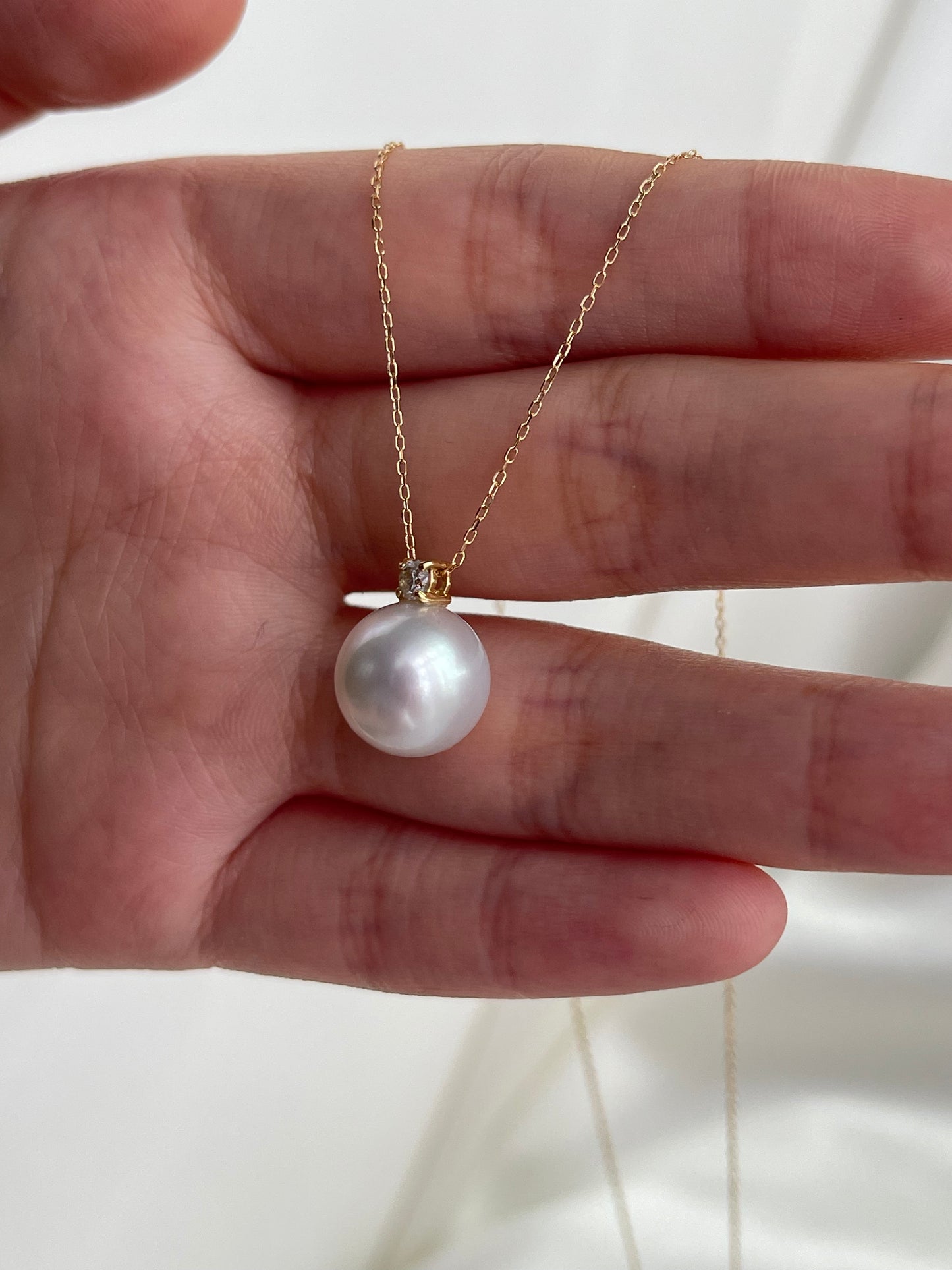 10mm 11mm ホワイト 南洋真珠 ダイヤモンド ペンダント ネックレス 18K ゴールド