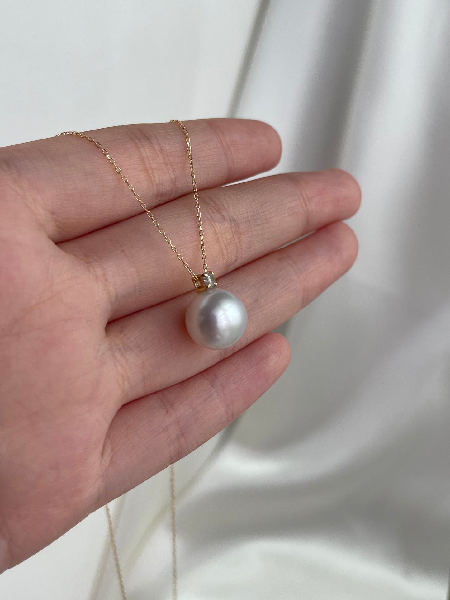 10mm 11mm ホワイト 南洋真珠 ダイヤモンド ペンダント ネックレス 18K ゴールド